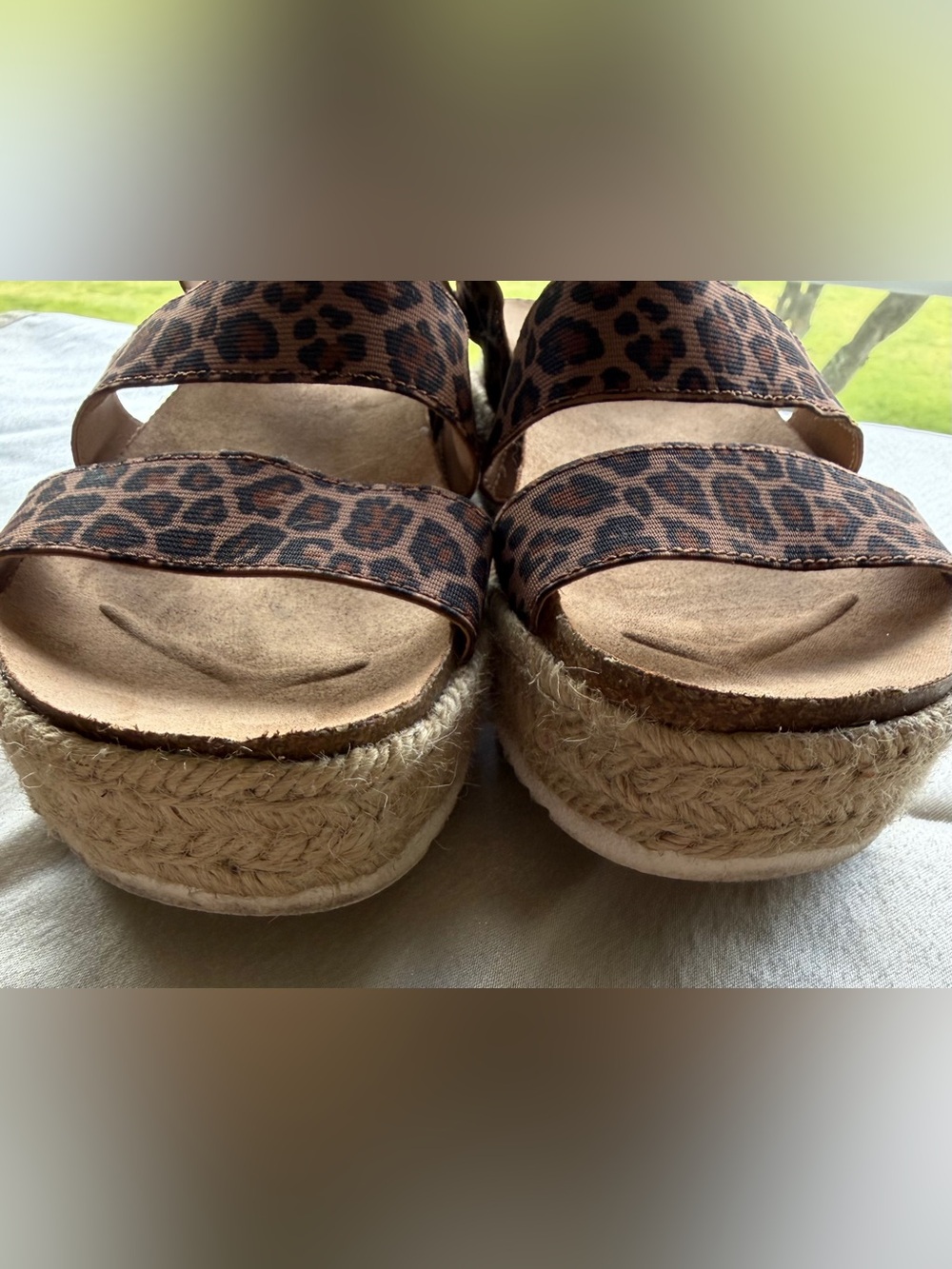 R2 Cheetah Print Platform Sandals in Brown and Black Jute Elastic Women’s Size 7 - Picture 3 of 5